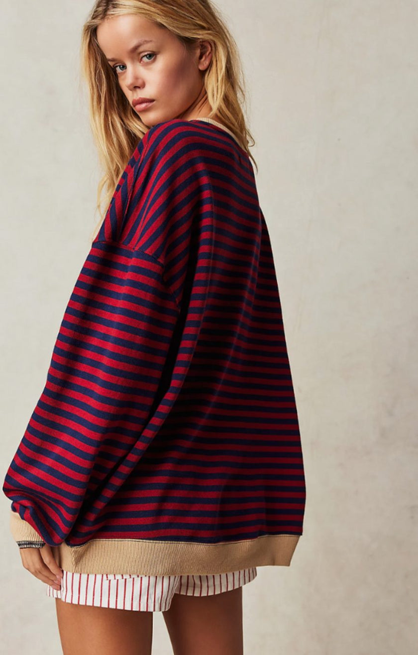 Enya | Women's Oversized Striped Crewneck Jumper Casual Pullover Sweater with Crew-Neck for Winter