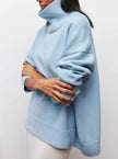 Maud | Women's Oversized Turtleneck Cardigan Sweater Elbow Slit Ribbed Knit for Layering
