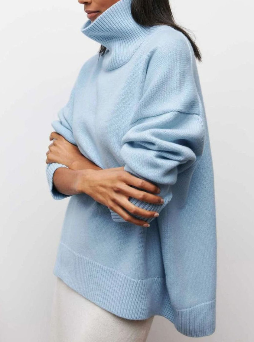 Maud | Women's Oversized Turtleneck Cardigan Sweater Elbow Slit Ribbed Knit for Layering