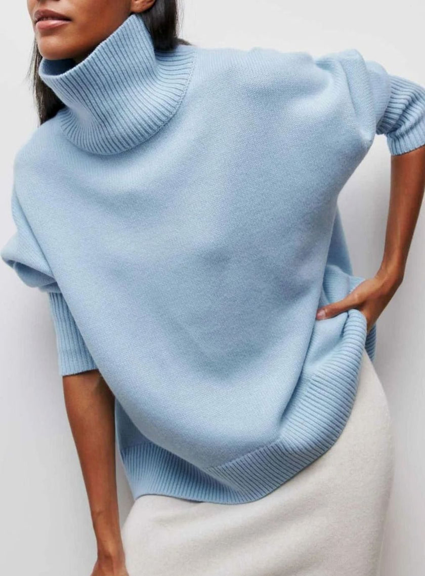 Maud | Women's Oversized Turtleneck Cardigan Sweater Elbow Slit Ribbed Knit for Layering