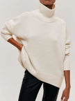 Maud | Women's Oversized Turtleneck Cardigan Sweater Elbow Slit Ribbed Knit for Layering