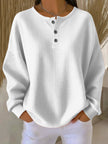 Charlotte | Women's Oversized Waffle Knit Sweater Henley Long Sleeve Top with Button-Front for Autumn