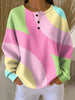 Sophia | Women's Pastel Colour-Block Waffle-Knit Henley Pullover Sweater with Fleece for Winter
