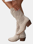 Amelia | Women's Perforated Suede Mid-Calf Knee High Boots Block Heel
