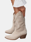 Amelia | Women's Perforated Suede Mid-Calf Knee High Boots Block Heel