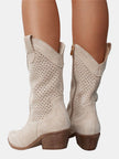 Amelia | Women's Perforated Suede Mid-Calf Knee High Boots Block Heel