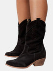 Amelia | Women's Perforated Suede Mid-Calf Knee High Boots Block Heel