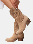 Amelia | Women's Perforated Suede Mid-Calf Knee High Boots Block Heel