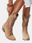 Amelia | Women's Perforated Suede Mid-Calf Knee High Boots Block Heel