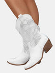 Amelia | Women's Perforated Suede Mid-Calf Knee High Boots Block Heel