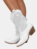 Amelia | Women's Perforated Suede Mid-Calf Knee High Boots Block Heel