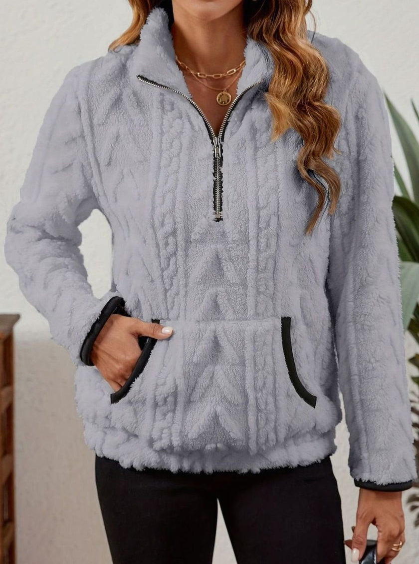 Penelope | Women's Plush Half-Zip Kangaroo Pocket Pullover Sweater with Fleece for Layering