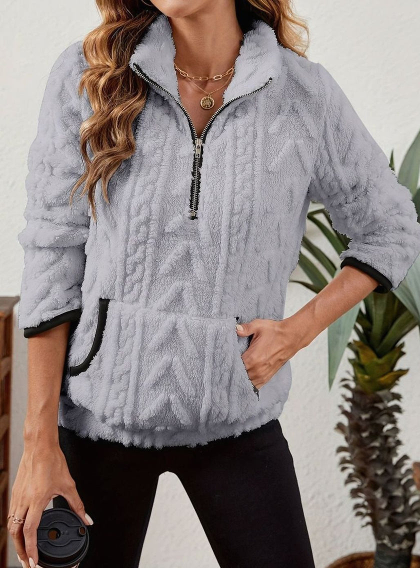 Penelope | Women's Plush Half-Zip Kangaroo Pocket Pullover Sweater with Fleece for Layering