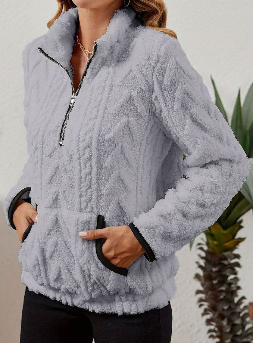 Penelope | Women's Plush Half-Zip Kangaroo Pocket Pullover Sweater with Fleece for Layering