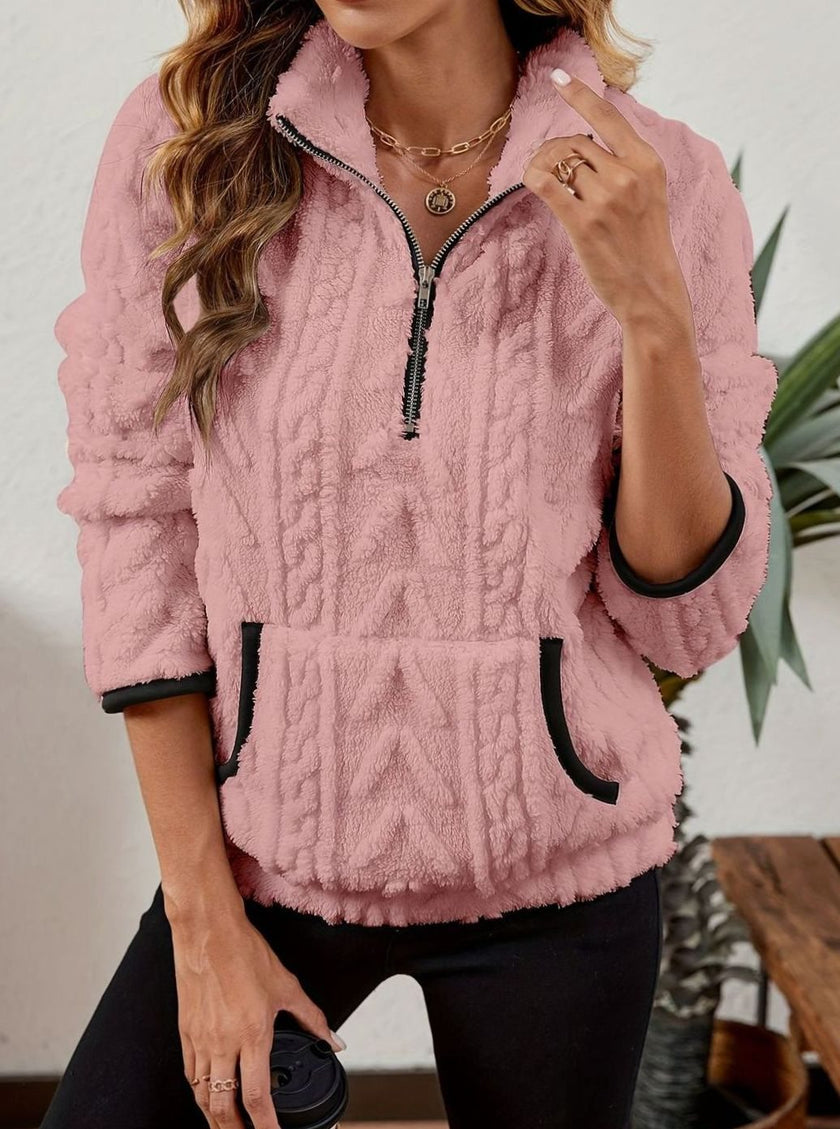 Penelope | Women's Plush Half-Zip Kangaroo Pocket Pullover Sweater with Fleece for Layering