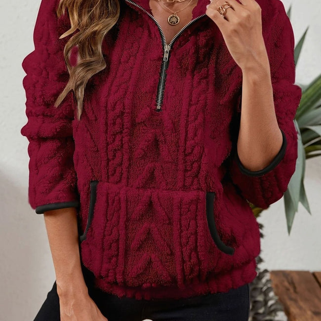 Penelope | Women's Plush Half-Zip Kangaroo Pocket Pullover Sweater with Fleece for Layering