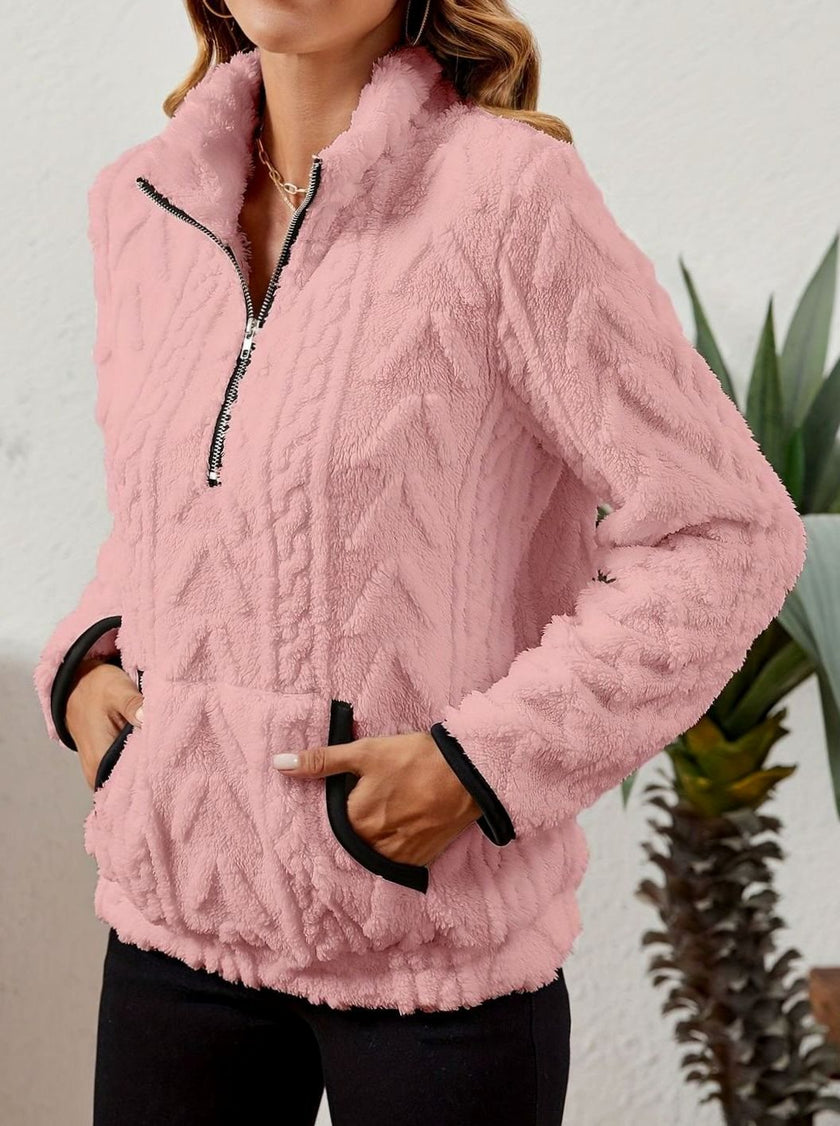 Penelope | Women's Plush Half-Zip Kangaroo Pocket Pullover Sweater with Fleece for Layering