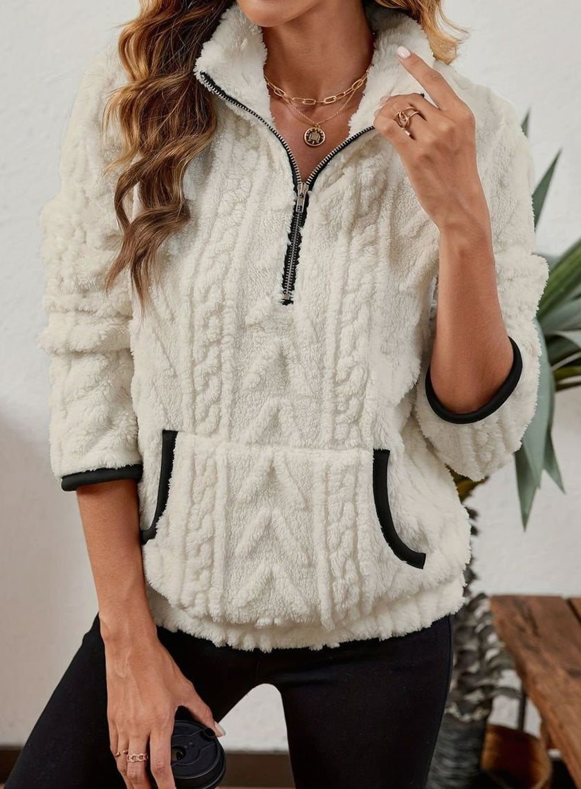 Penelope | Women's Plush Half-Zip Kangaroo Pocket Pullover Sweater with Fleece for Layering