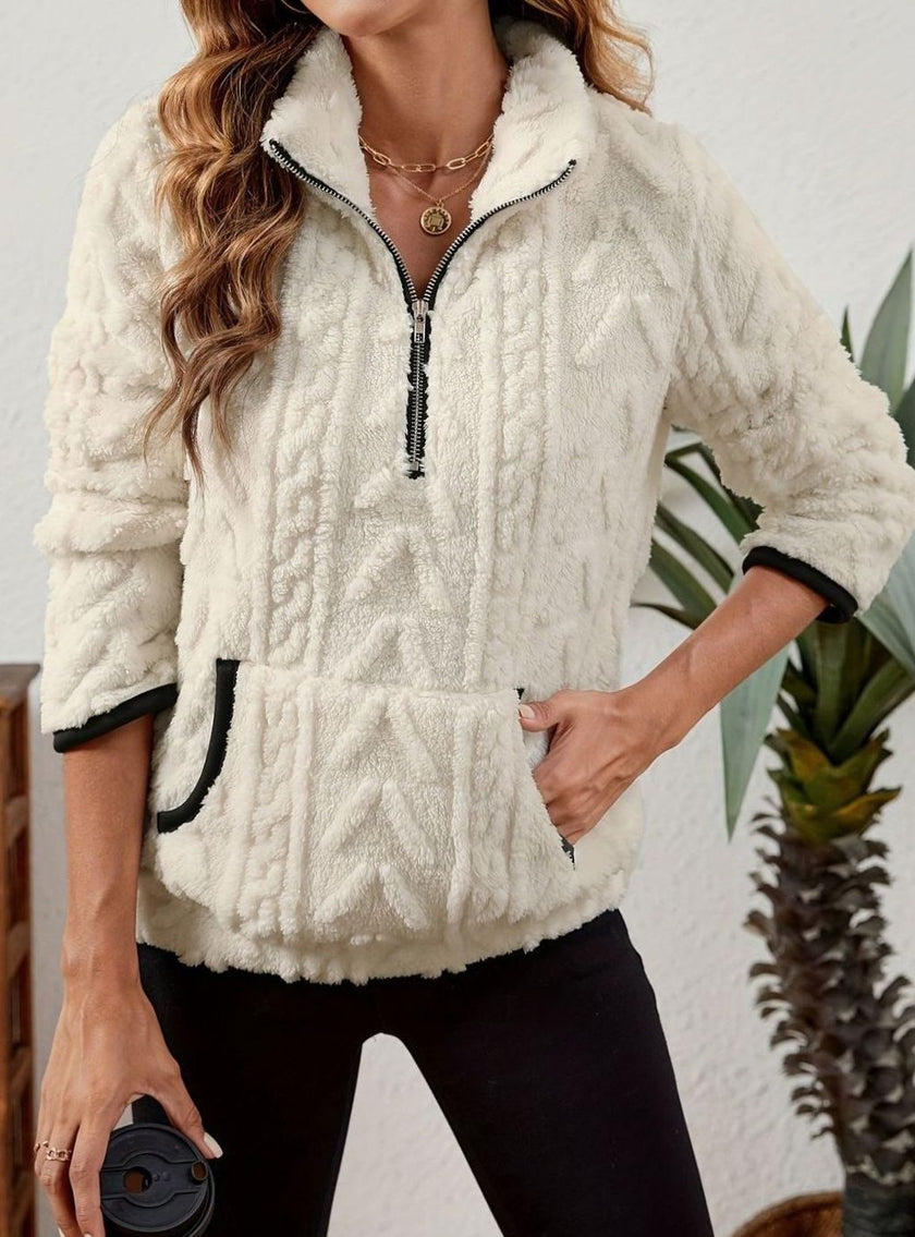 Penelope | Women's Plush Half-Zip Kangaroo Pocket Pullover Sweater with Fleece for Layering