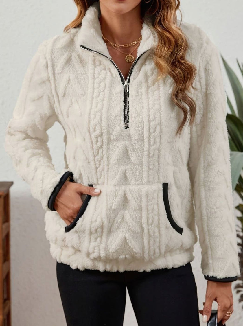 Penelope | Women's Plush Half-Zip Kangaroo Pocket Pullover Sweater with Fleece for Layering