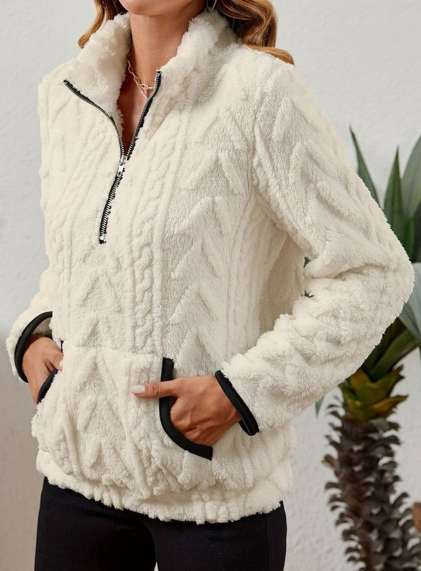 Penelope | Women's Plush Half-Zip Kangaroo Pocket Pullover Sweater with Fleece for Layering