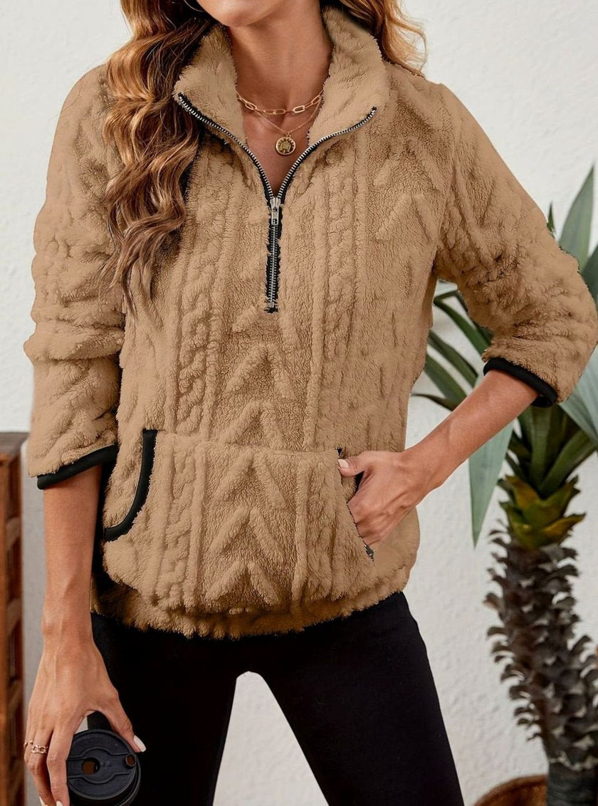 Penelope | Women's Plush Half-Zip Kangaroo Pocket Pullover Sweater with Fleece for Layering