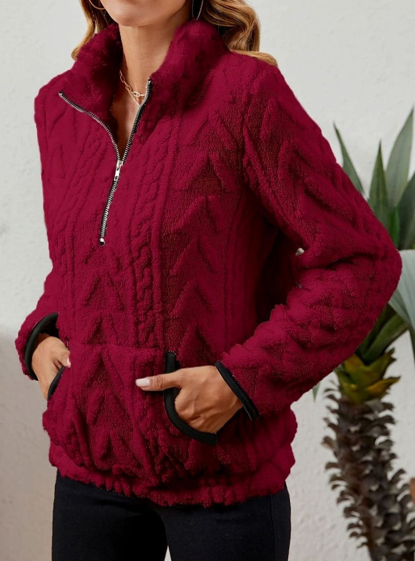 Penelope | Women's Plush Half-Zip Kangaroo Pocket Pullover Sweater with Fleece for Layering