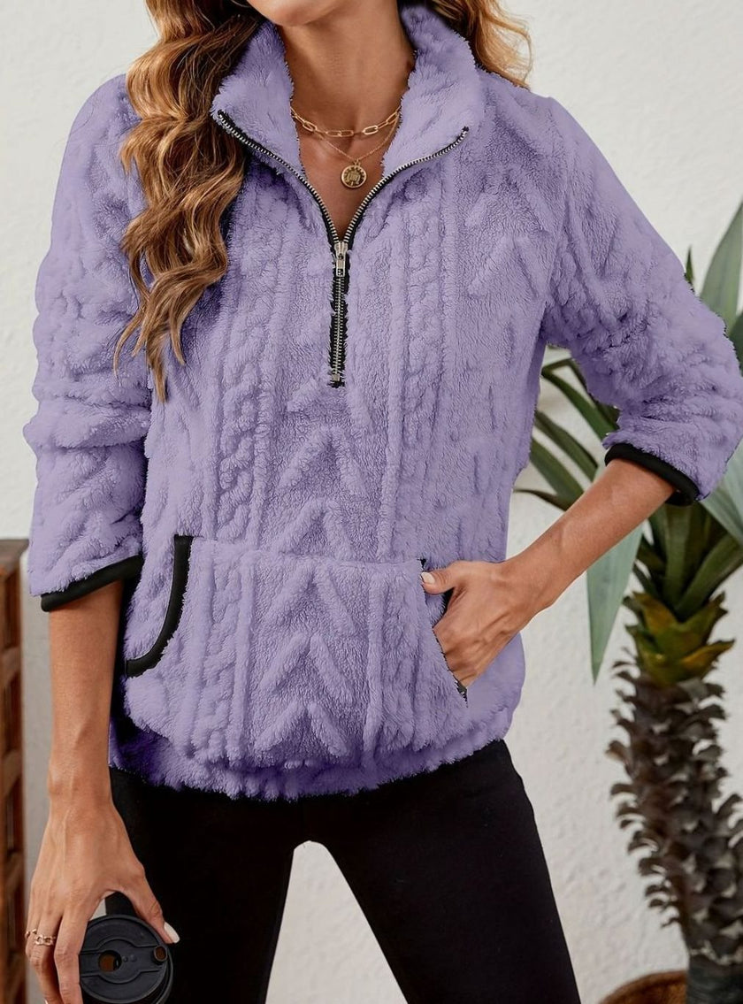 Penelope | Women's Plush Half-Zip Kangaroo Pocket Pullover Sweater with Fleece for Layering