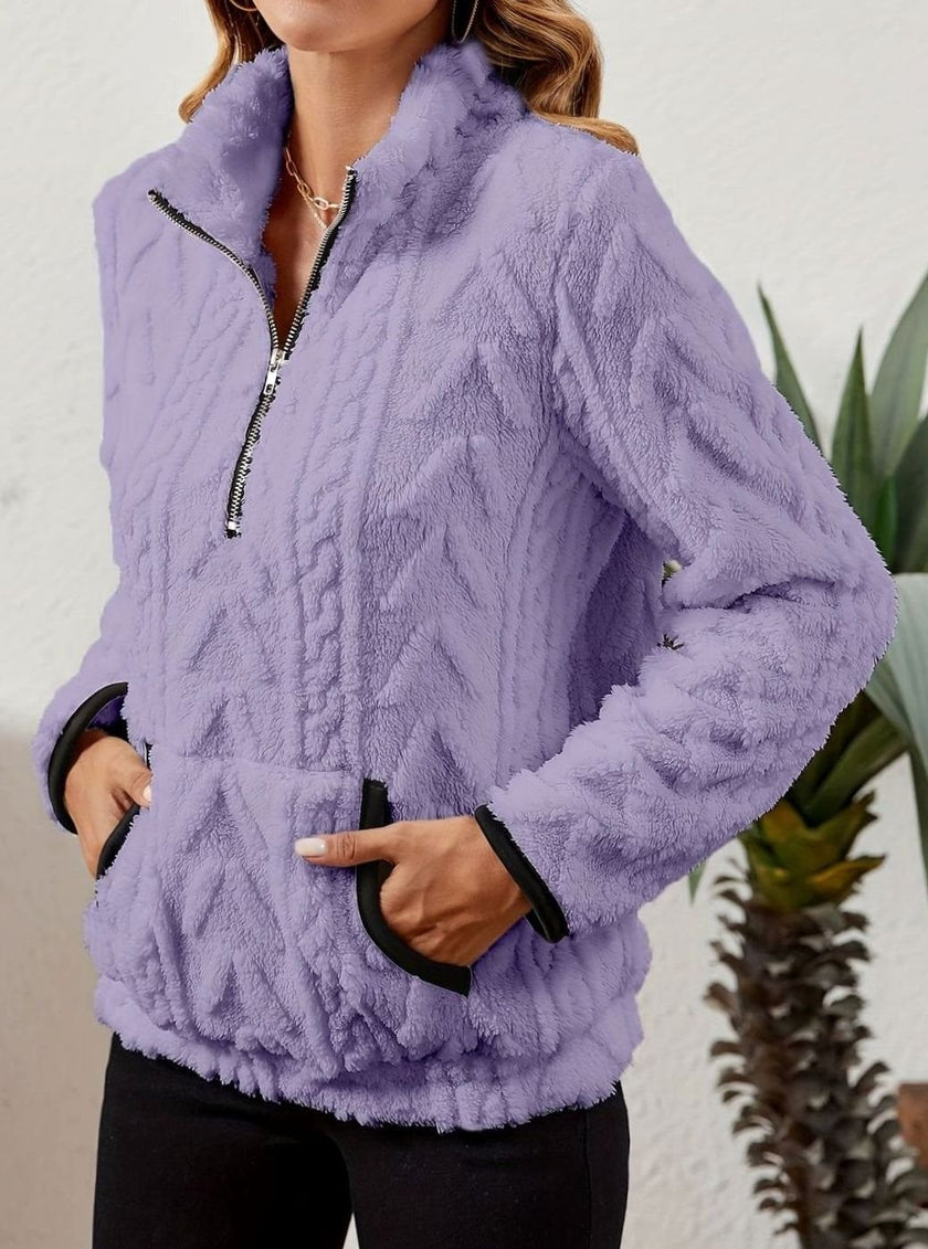 Penelope | Women's Plush Half-Zip Kangaroo Pocket Pullover Sweater with Fleece for Layering
