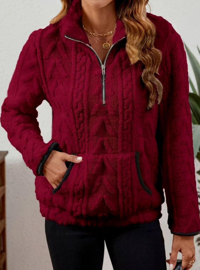 Penelope | Women's Plush Half-Zip Kangaroo Pocket Pullover Sweater with Fleece for Layering