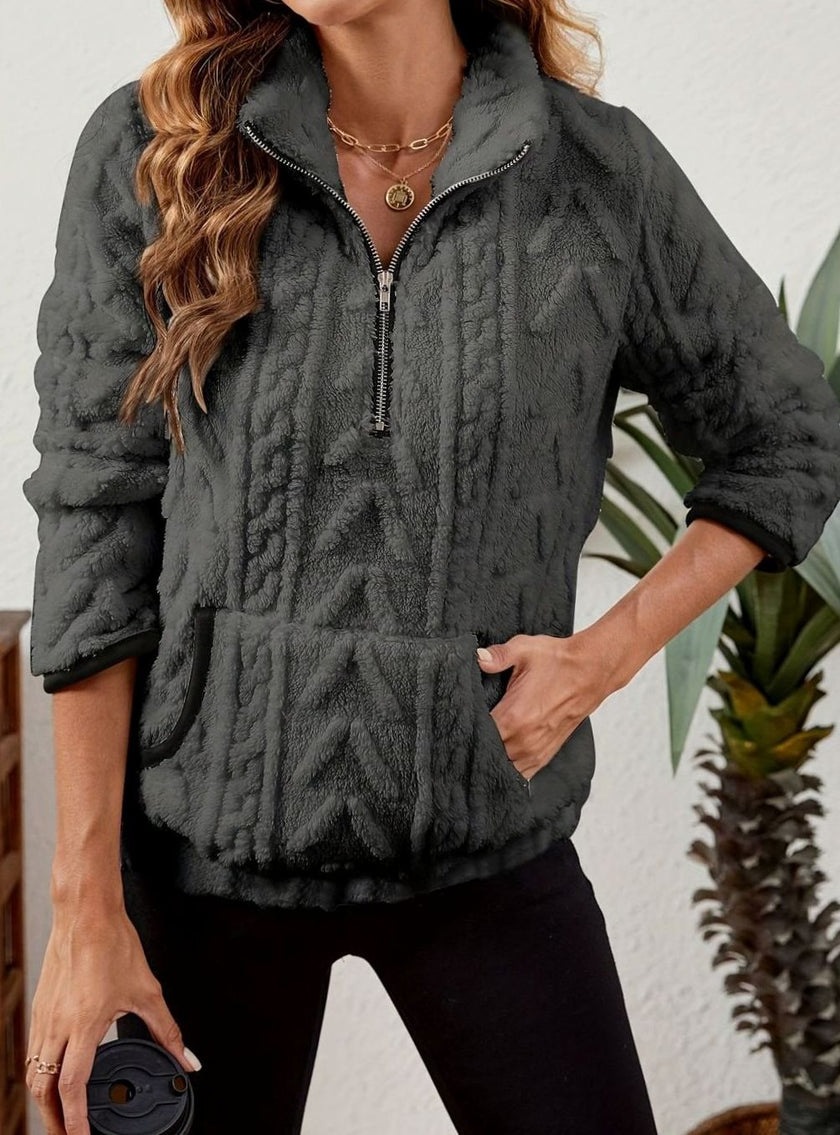 Penelope | Women's Plush Half-Zip Kangaroo Pocket Pullover Sweater with Fleece for Layering