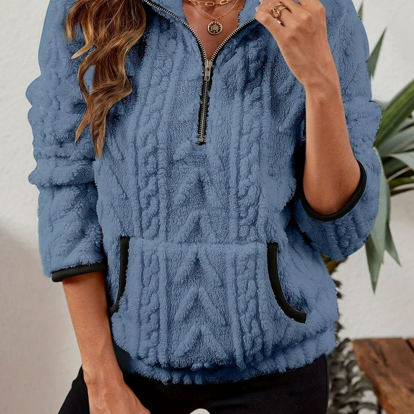Penelope | Women's Plush Half-Zip Kangaroo Pocket Pullover Sweater with Fleece for Layering