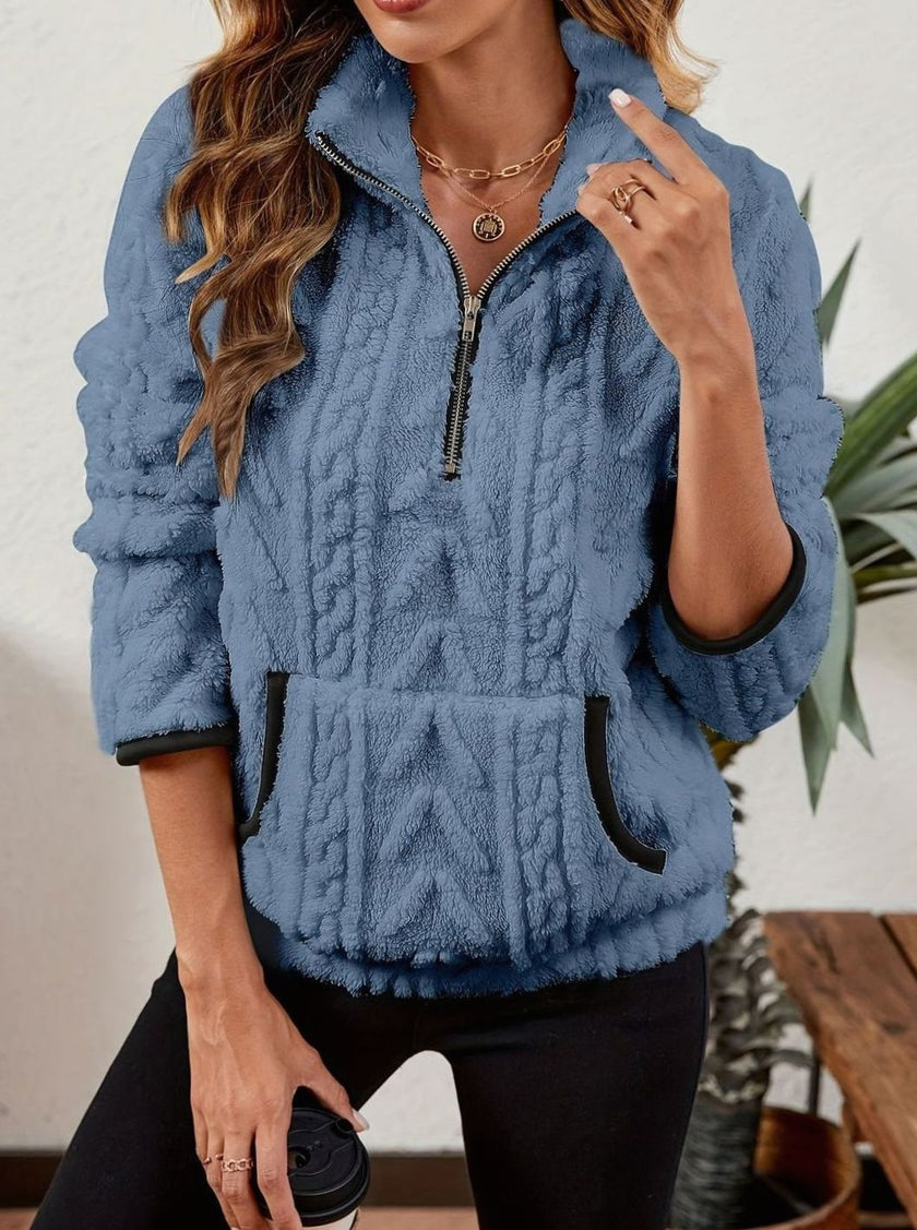 Penelope | Women's Plush Half-Zip Kangaroo Pocket Pullover Sweater with Fleece for Layering