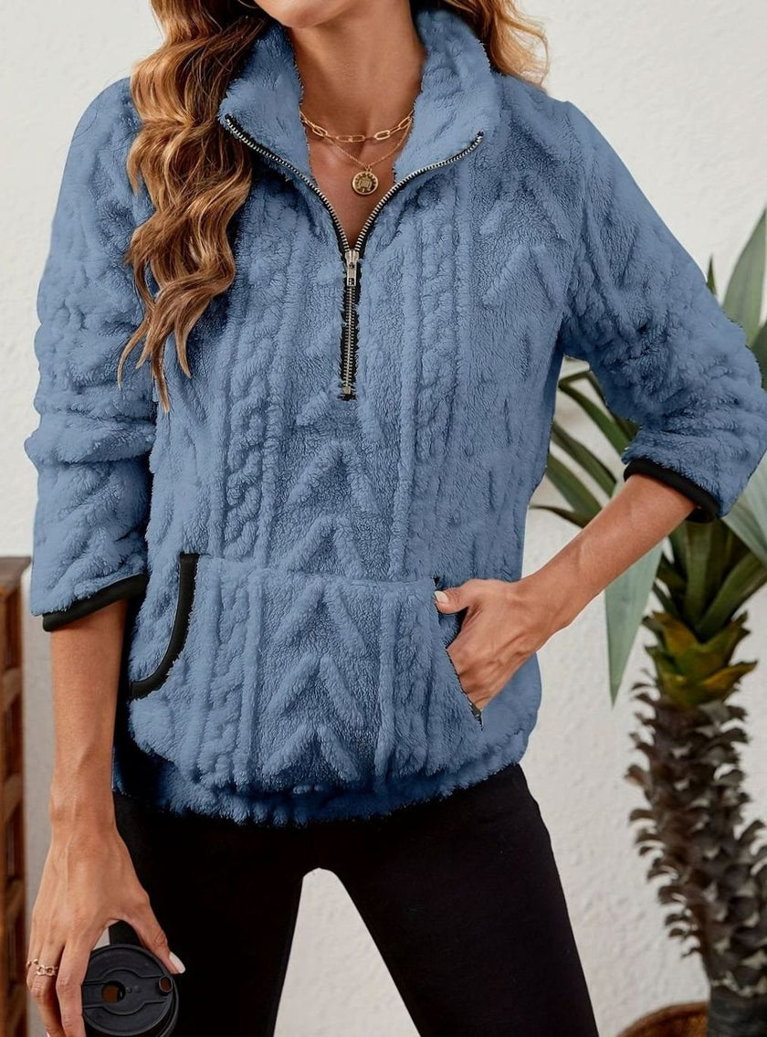 Penelope | Women's Plush Half-Zip Kangaroo Pocket Pullover Sweater with Fleece for Layering