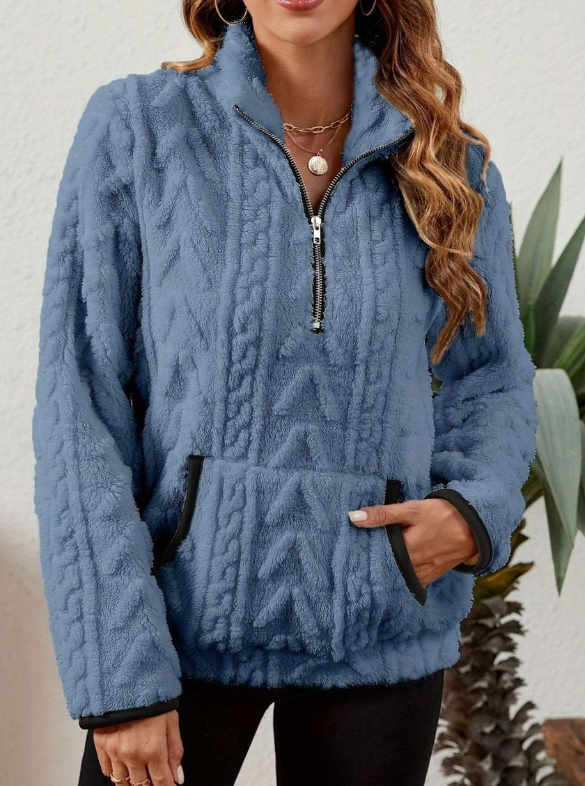 Penelope | Women's Plush Half-Zip Kangaroo Pocket Pullover Sweater with Fleece for Layering