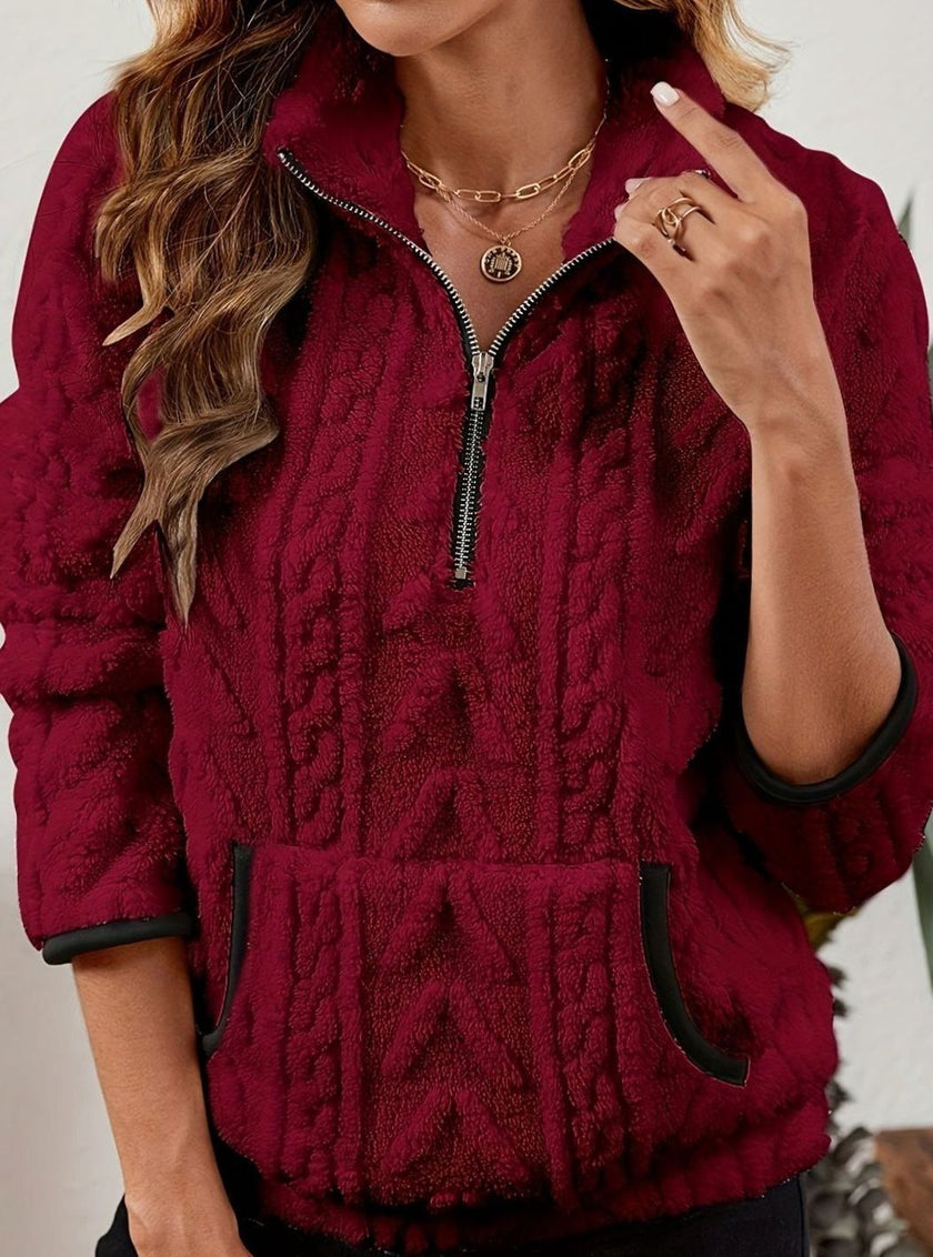 Penelope | Women's Plush Half-Zip Kangaroo Pocket Pullover Sweater with Fleece for Layering
