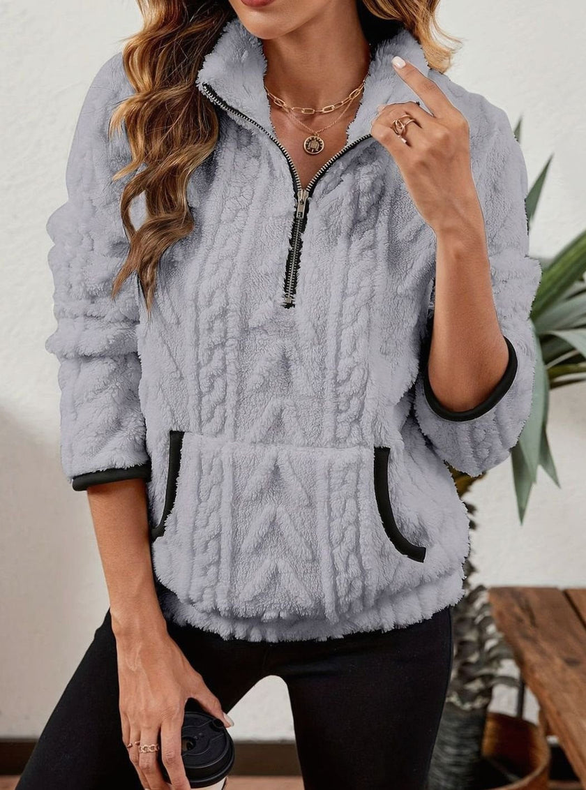 Penelope | Women's Plush Half-Zip Kangaroo Pocket Pullover Sweater with Fleece for Layering