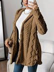 Lily | Women's Plush Hooded Button-Front Oversized Cardigan with Cable-Knit for Layering