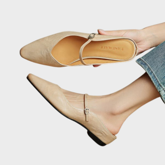 Klara | Women's Pointed-Toe Buckle Leather Mary Jane Flats