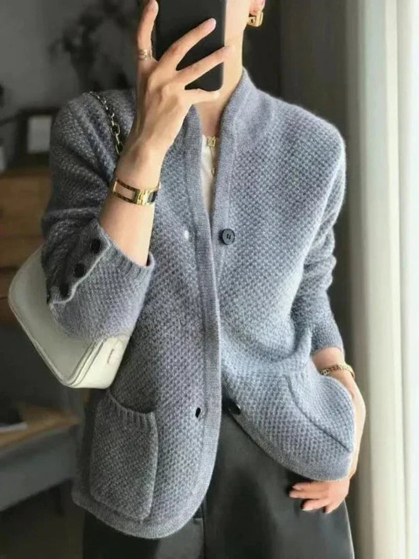 Mia | Women's Pure Cashmere Wool Button-Up Knit Cardigan with Turtleneck for Winter