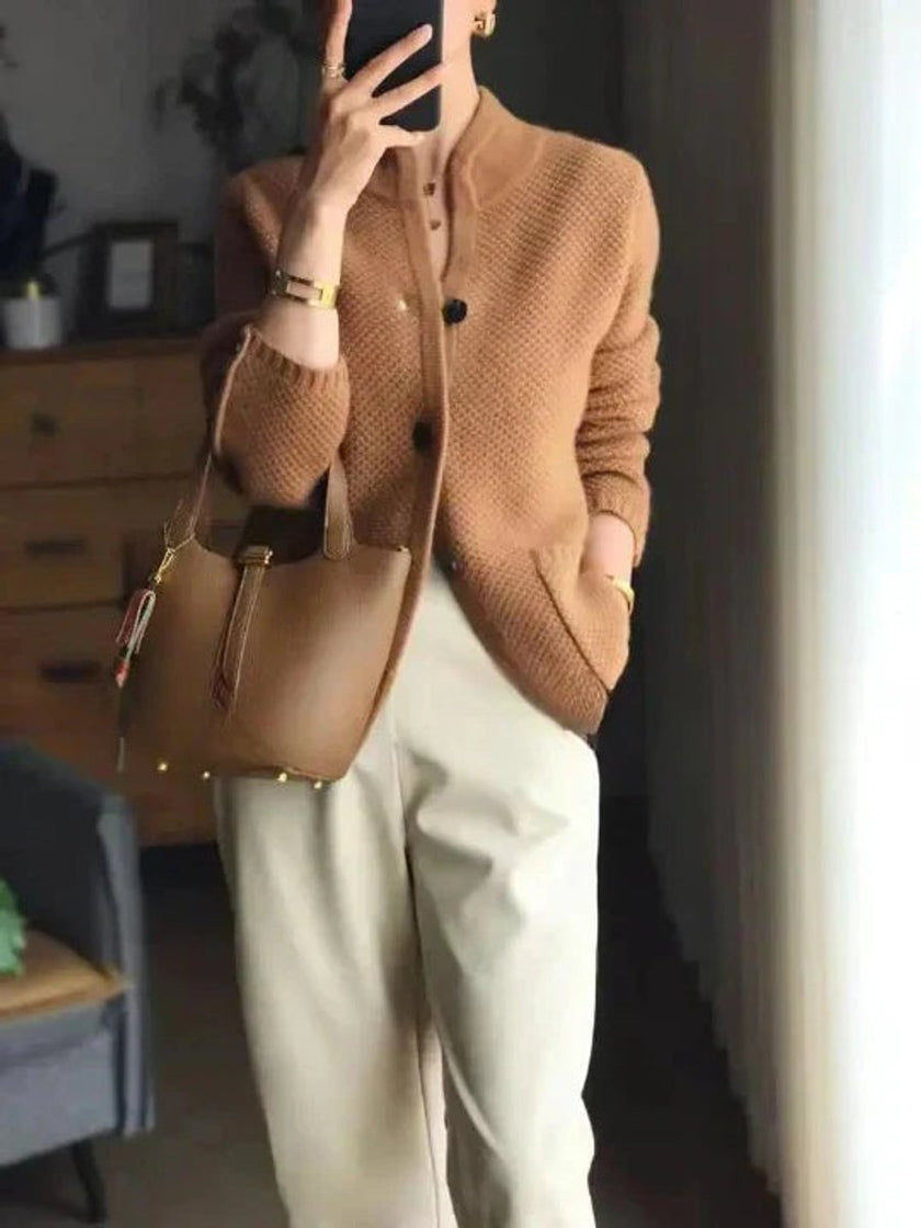 Mia | Women's Pure Cashmere Wool Button-Up Knit Cardigan with Turtleneck for Winter