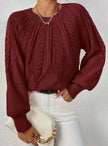 Mia | Women's Relaxed Cable-Knit Lantern Sleeve Pullover Sweater with Ribbed for Everyday
