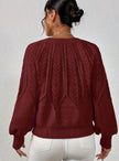 Mia | Women's Relaxed Cable-Knit Lantern Sleeve Pullover Sweater with Ribbed for Everyday