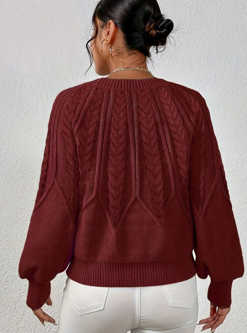 Mia | Women's Relaxed Cable-Knit Lantern Sleeve Pullover Sweater with Ribbed for Everyday
