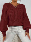Mia | Women's Relaxed Cable-Knit Lantern Sleeve Pullover Sweater with Ribbed for Everyday