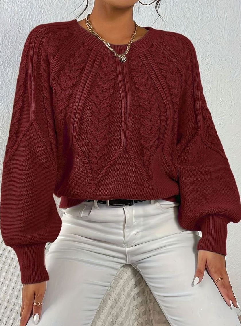 Mia | Women's Relaxed Cable-Knit Lantern Sleeve Pullover Sweater with Ribbed for Everyday