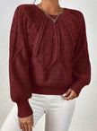 Mia | Women's Relaxed Cable-Knit Lantern Sleeve Pullover Sweater with Ribbed for Everyday
