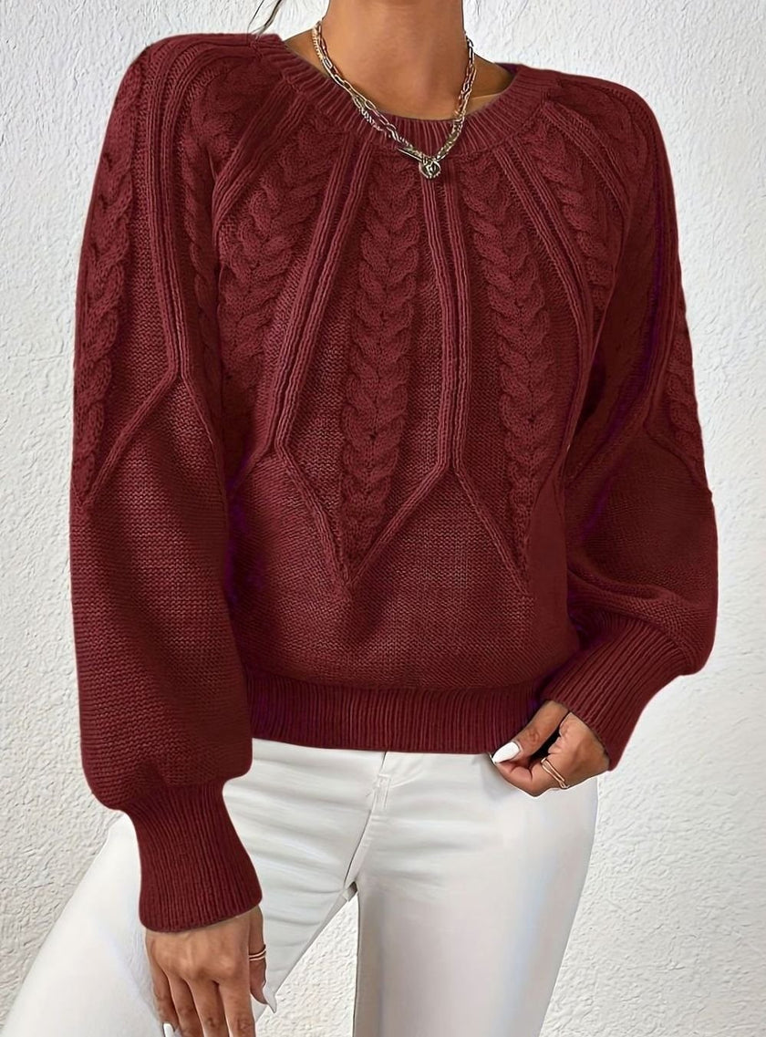 Mia | Women's Relaxed Cable-Knit Lantern Sleeve Pullover Sweater with Ribbed for Everyday