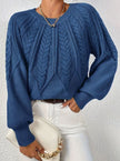 Mia | Women's Relaxed Cable-Knit Lantern Sleeve Pullover Sweater with Ribbed for Everyday