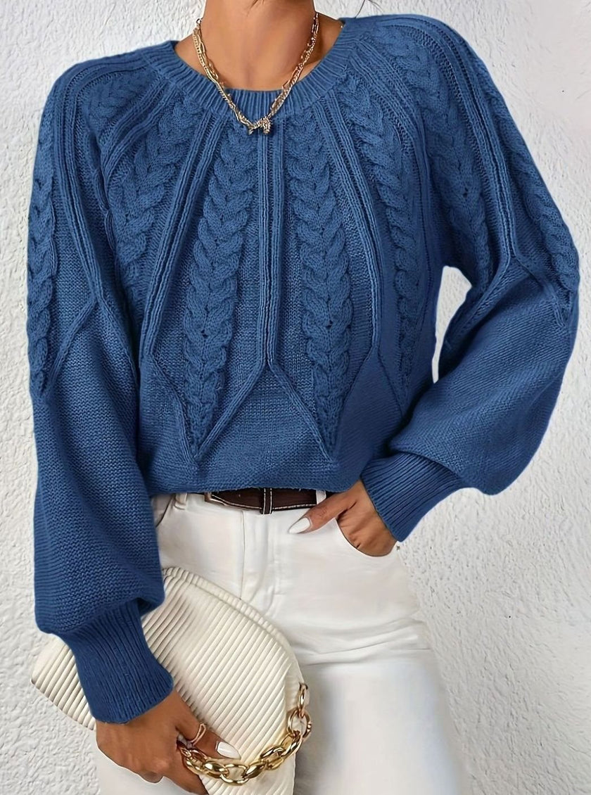 Mia | Women's Relaxed Cable-Knit Lantern Sleeve Pullover Sweater with Ribbed for Everyday